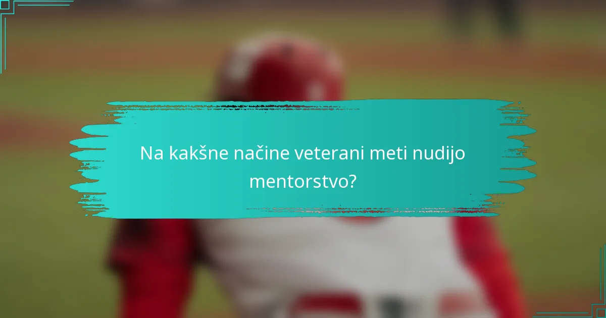Na kakšne načine veterani meti nudijo mentorstvo?